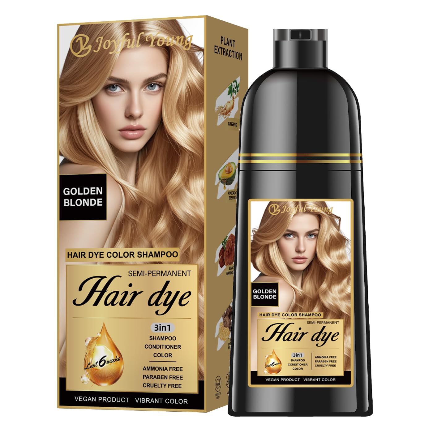 Joyful Young Golden Blonde Shampoo bottle with warm color deposit for gray blending
