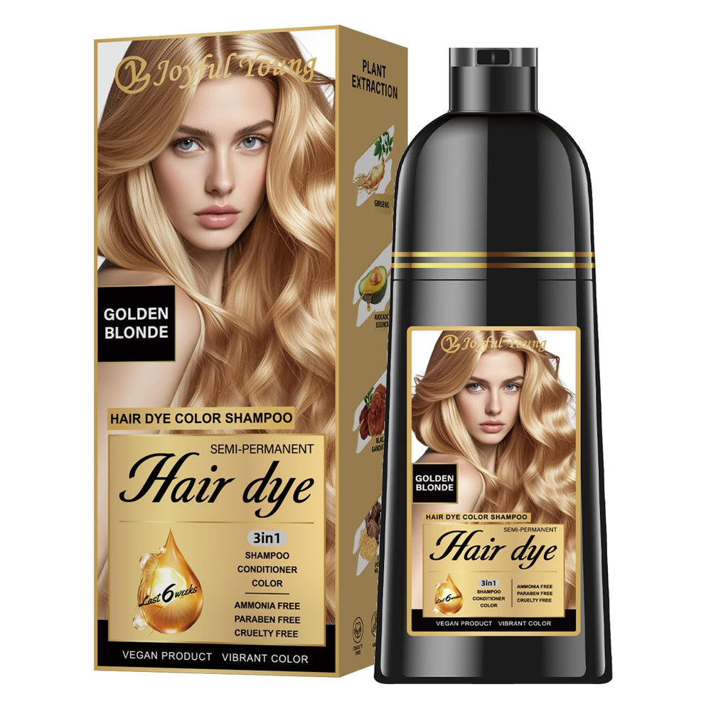 Joyful Young Golden Blonde Shampoo bottle with warm color deposit for gray blending