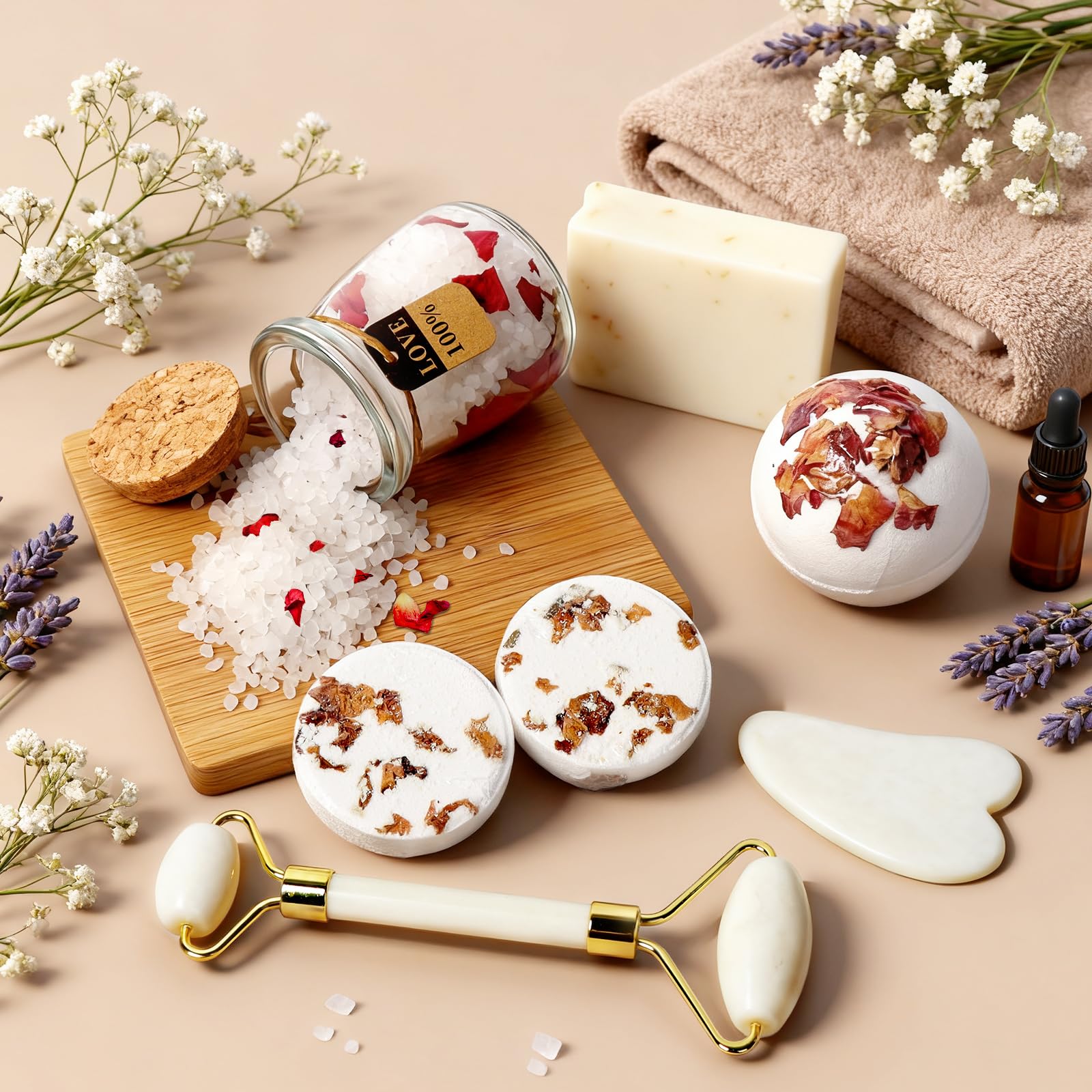 Joyvella Get Well Basket eucalyptus shower steamers in a spa-inspired setup