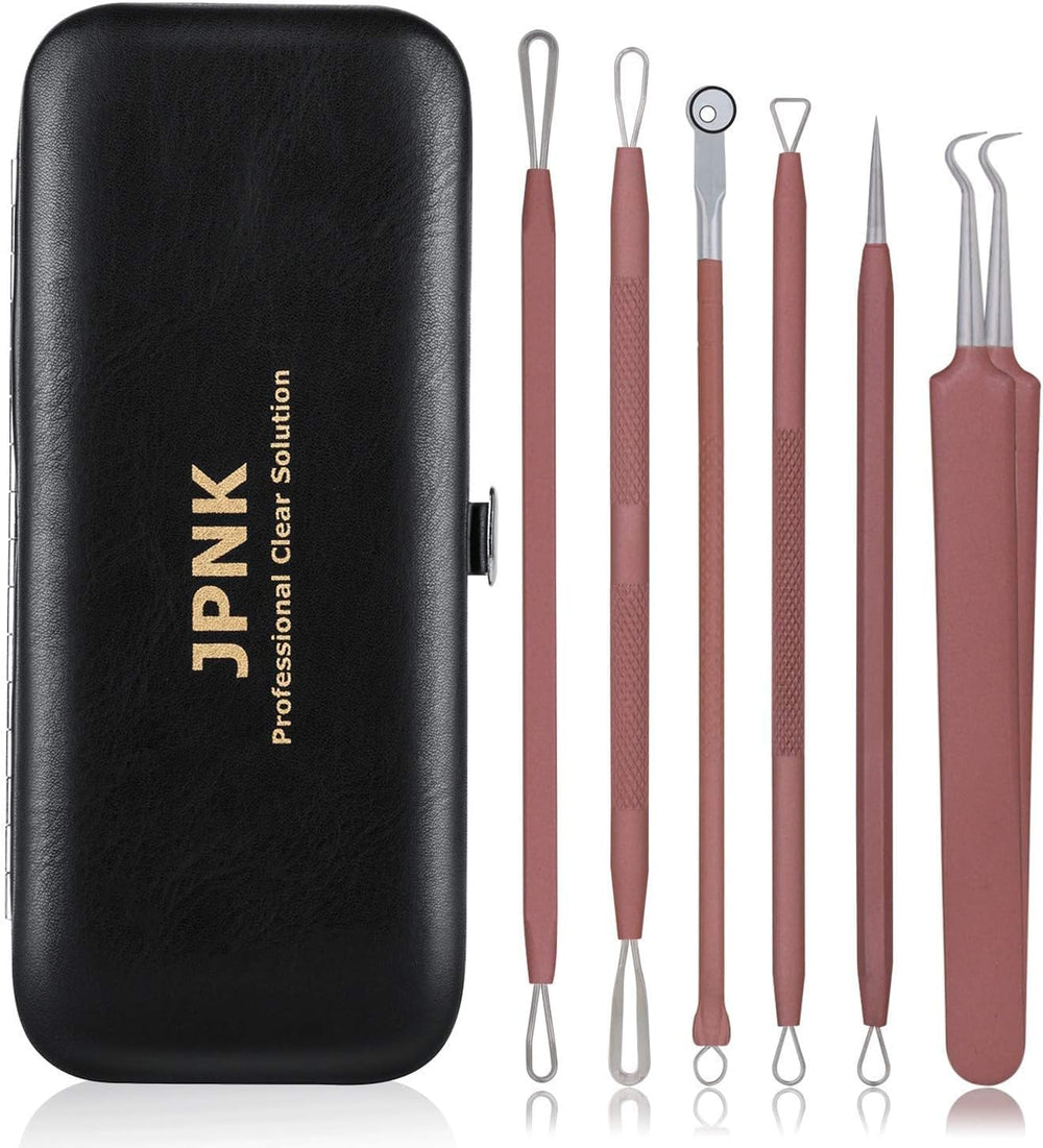 JPNK blackhead remover tools in pink leather case for on-the-go blemish control.