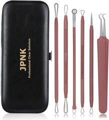 JPNK blackhead remover tools in pink leather case for on-the-go blemish control.