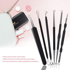 JPNK Comedones Extractor Set features five stainless steel tools in a leather case.
