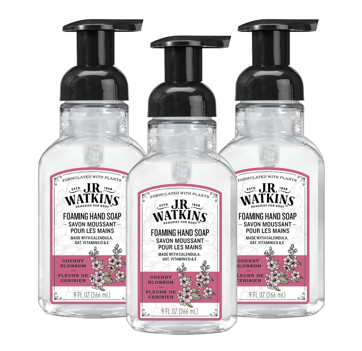 J.R. Watkins Cherry Blossom foaming soap pump delivers soft hands with gentle lather.