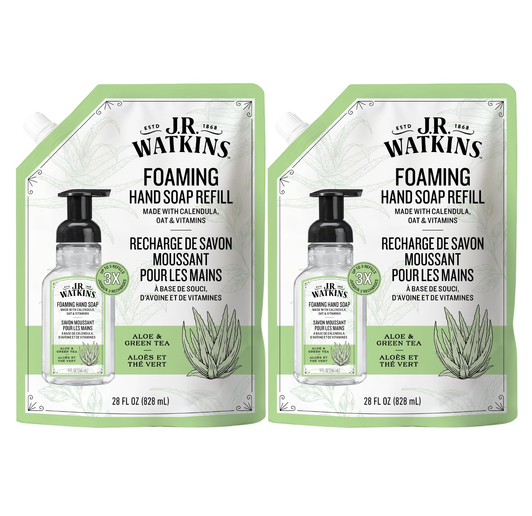 J.R. Watkins foaming hand soap refill 2-pack for daily moisturizing