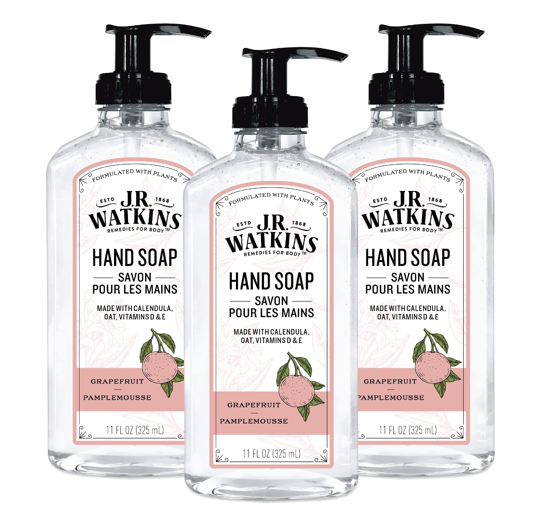 J.R. Watkins gel de manos Pomelo en botella, limpieza suave y aroma fresco para uso diario