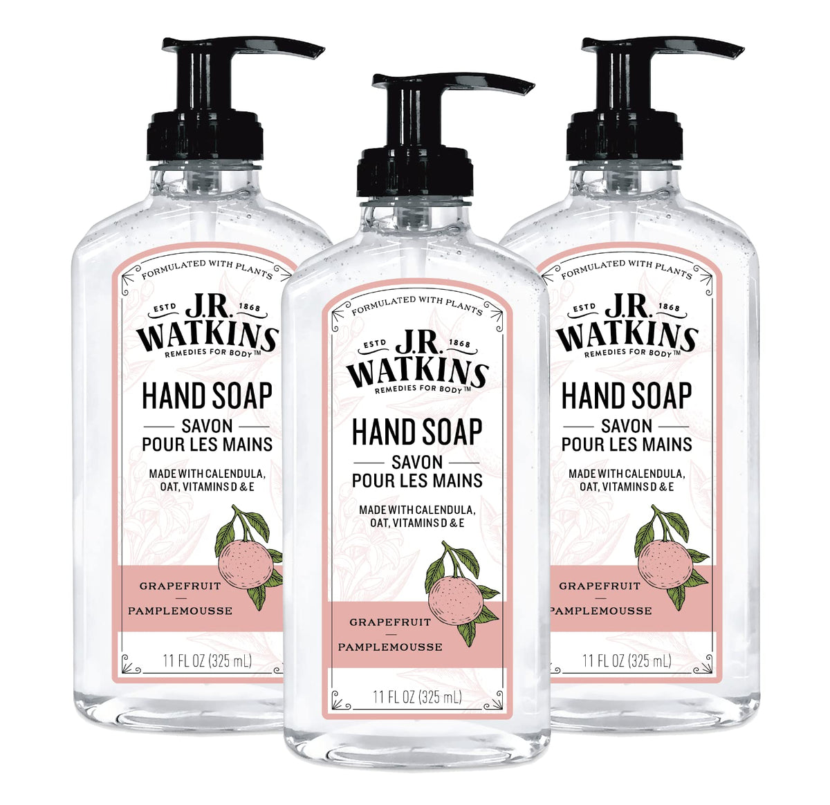 J.R. Watkins gel de manos Pomelo en botella, limpieza suave y aroma fresco para uso diario