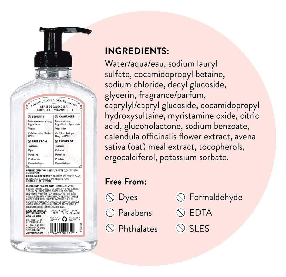 J.R. Watkins gel de manos Pomelo, libre de parabenos y colorantes