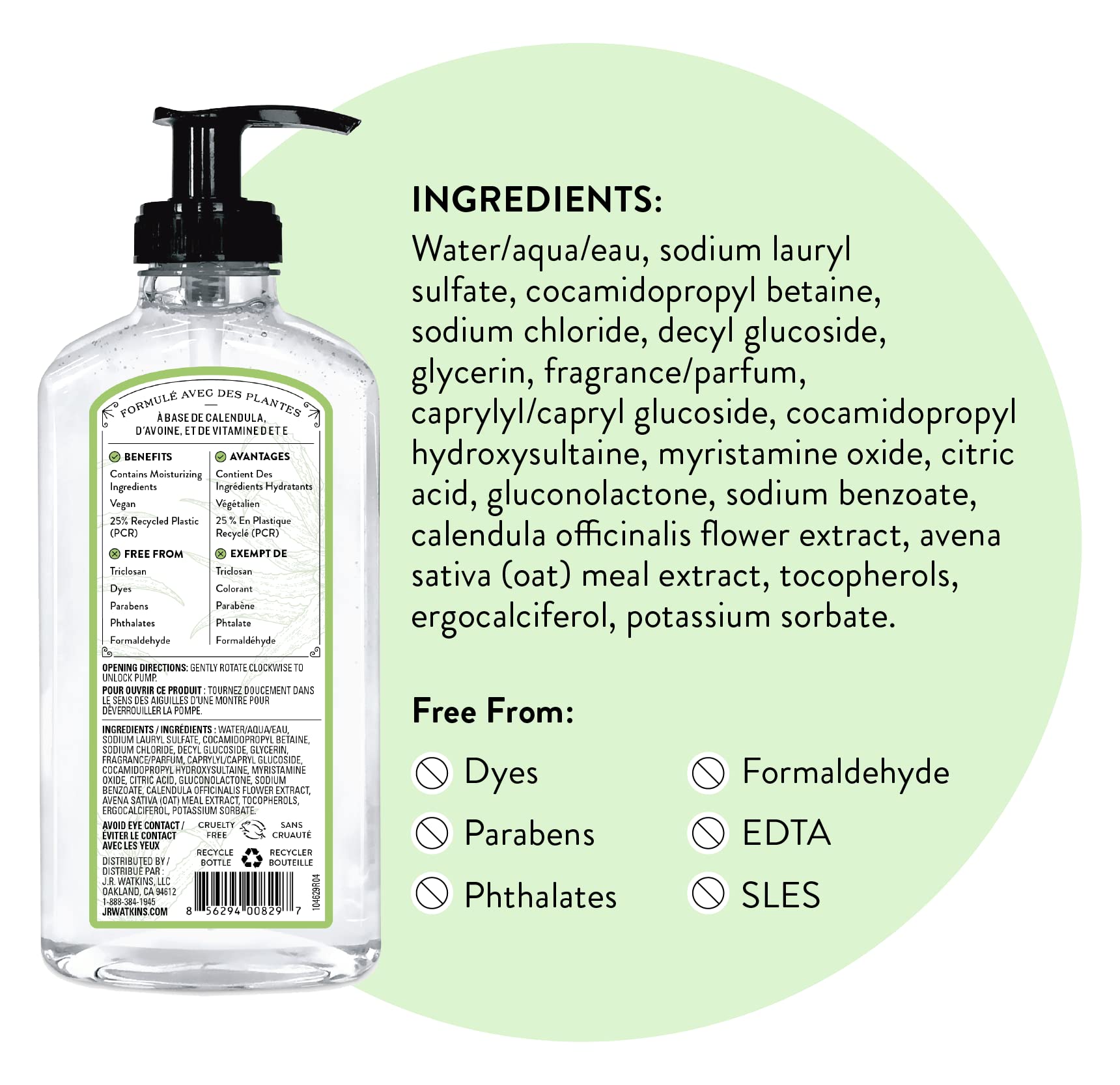Gel de manos J.R. Watkins Aloe y Té Verde, aroma suave y agradable.