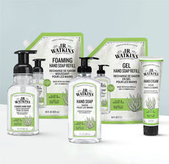 Gel de manos J.R. Watkins Aloe y Té Verde, textura suave en espuma al aplicar.