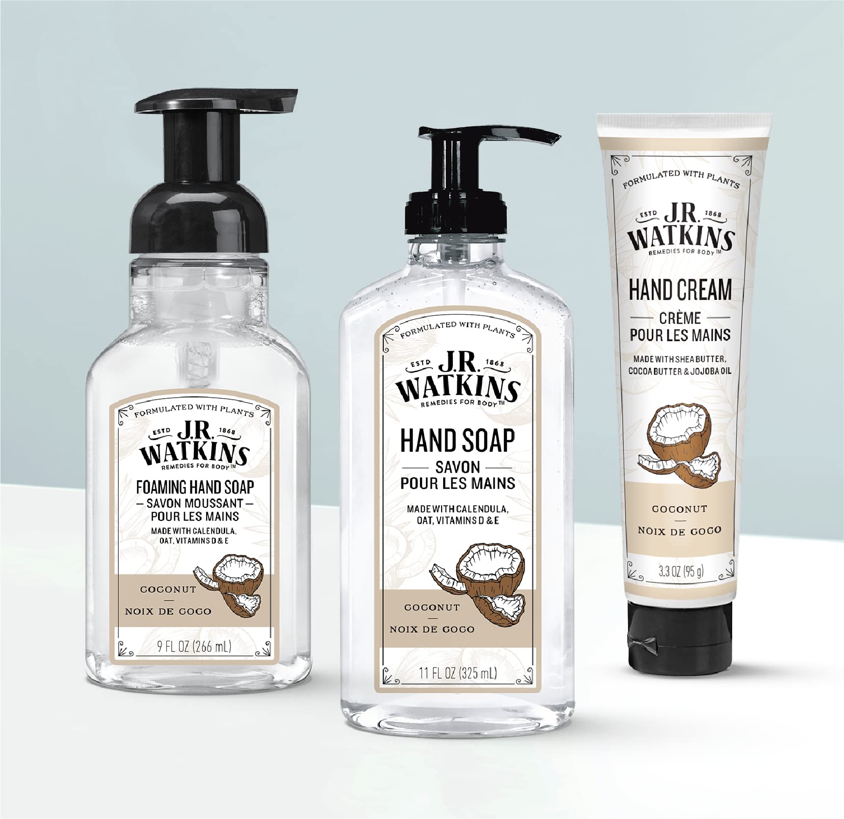 Ingredientes de origen vegetal suavizan la piel al lavar con J.R. Watkins Coco