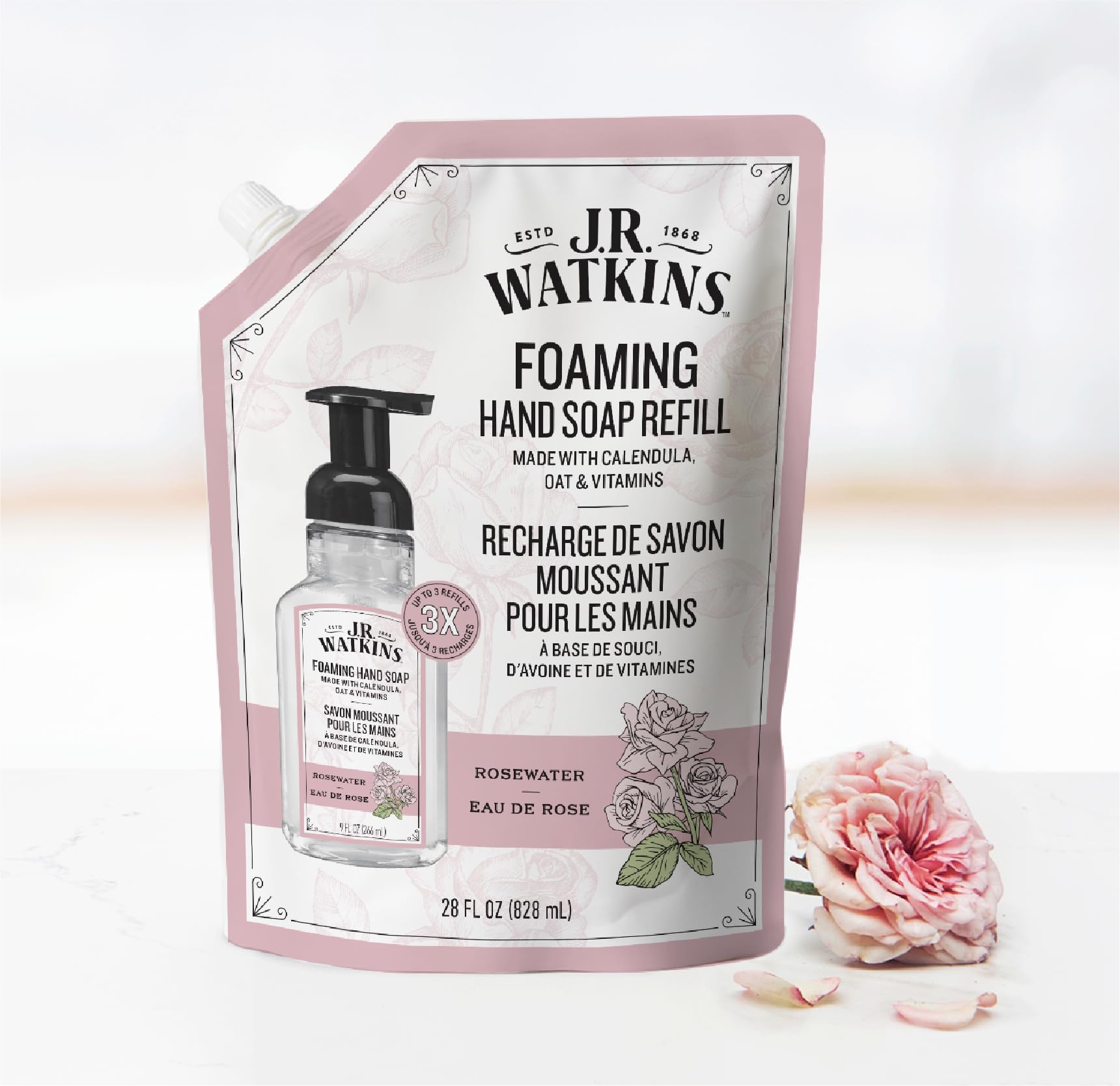 J.R. Watkins jabón espuma rosas perfumado para una experiencia sensorial diaria.