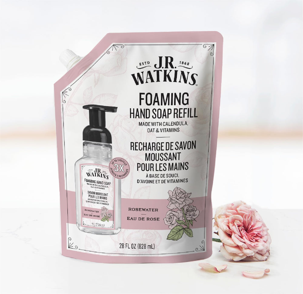J.R. Watkins jabón espuma rosas perfumado para una experiencia sensorial diaria.
