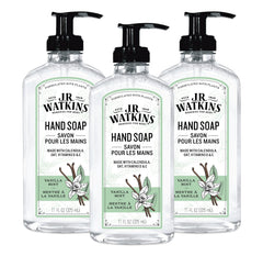 Gel de manos J.R. Watkins Vainilla Menta, paquete 3x11 onzas, limpieza suave.