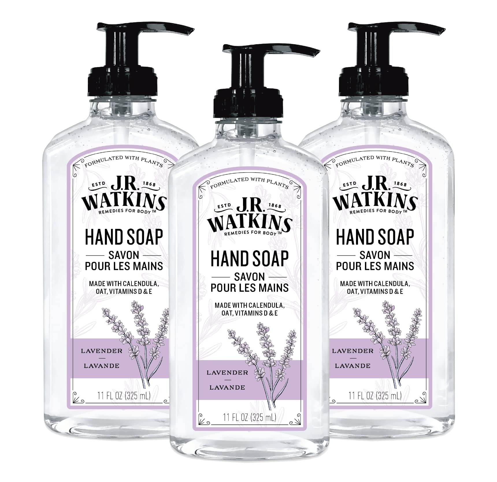 Gel de manos J.R. Watkins lavanda, espuma suave para limpieza diaria