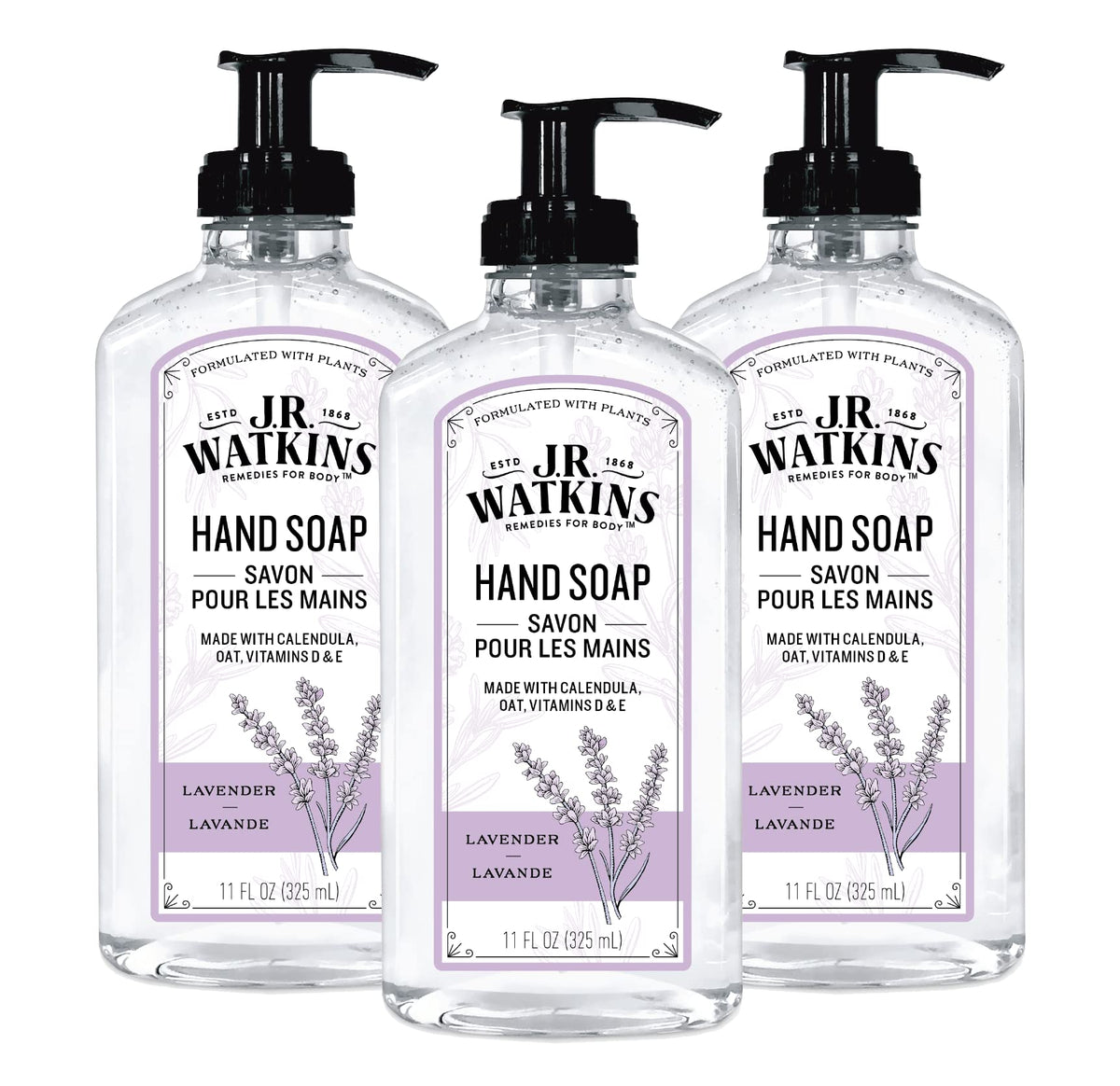 Gel de manos J.R. Watkins lavanda, espuma suave para limpieza diaria