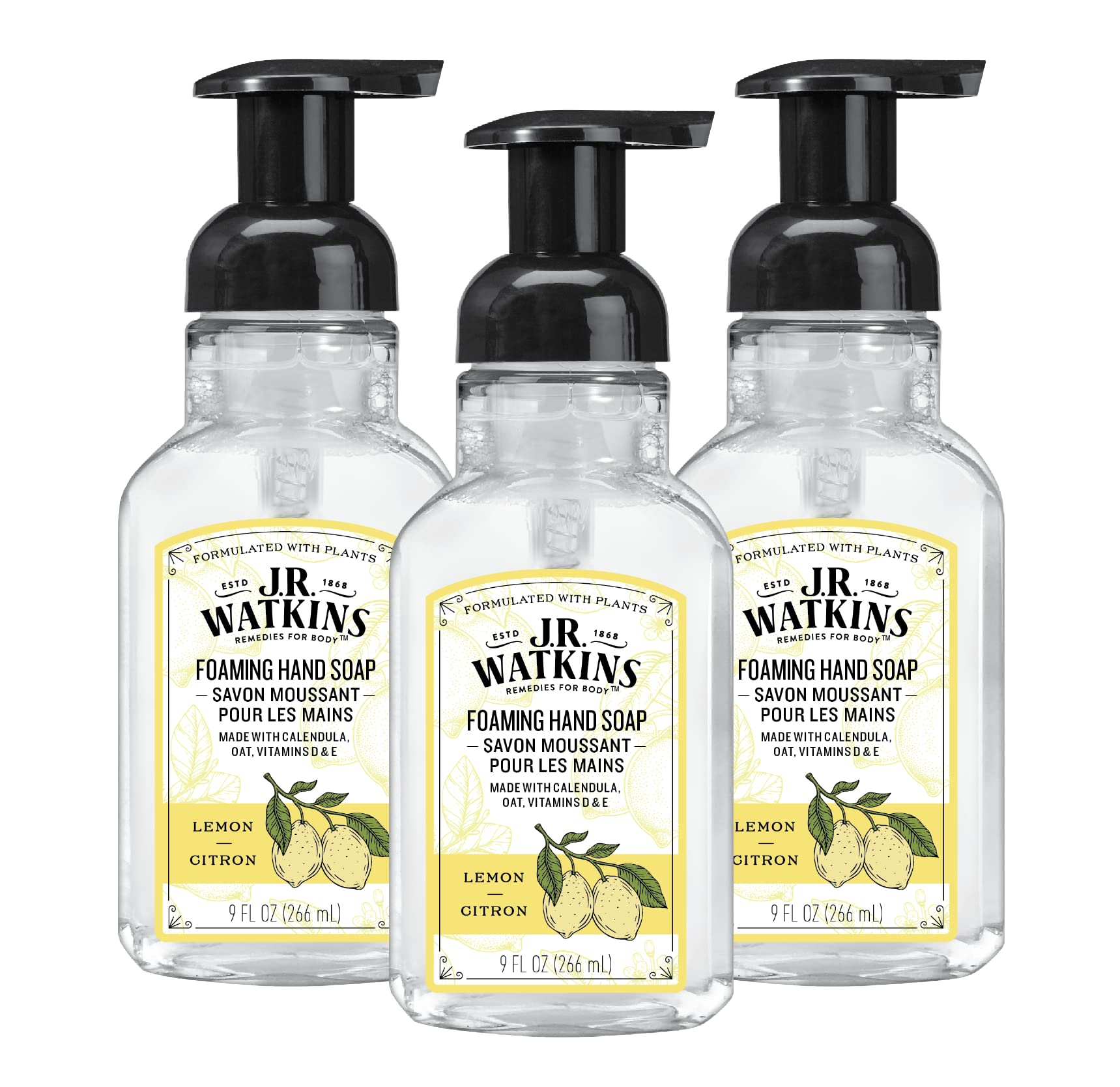 J.R. Watkins jabon mano espuma con dispensador, textura suave para uso diario.