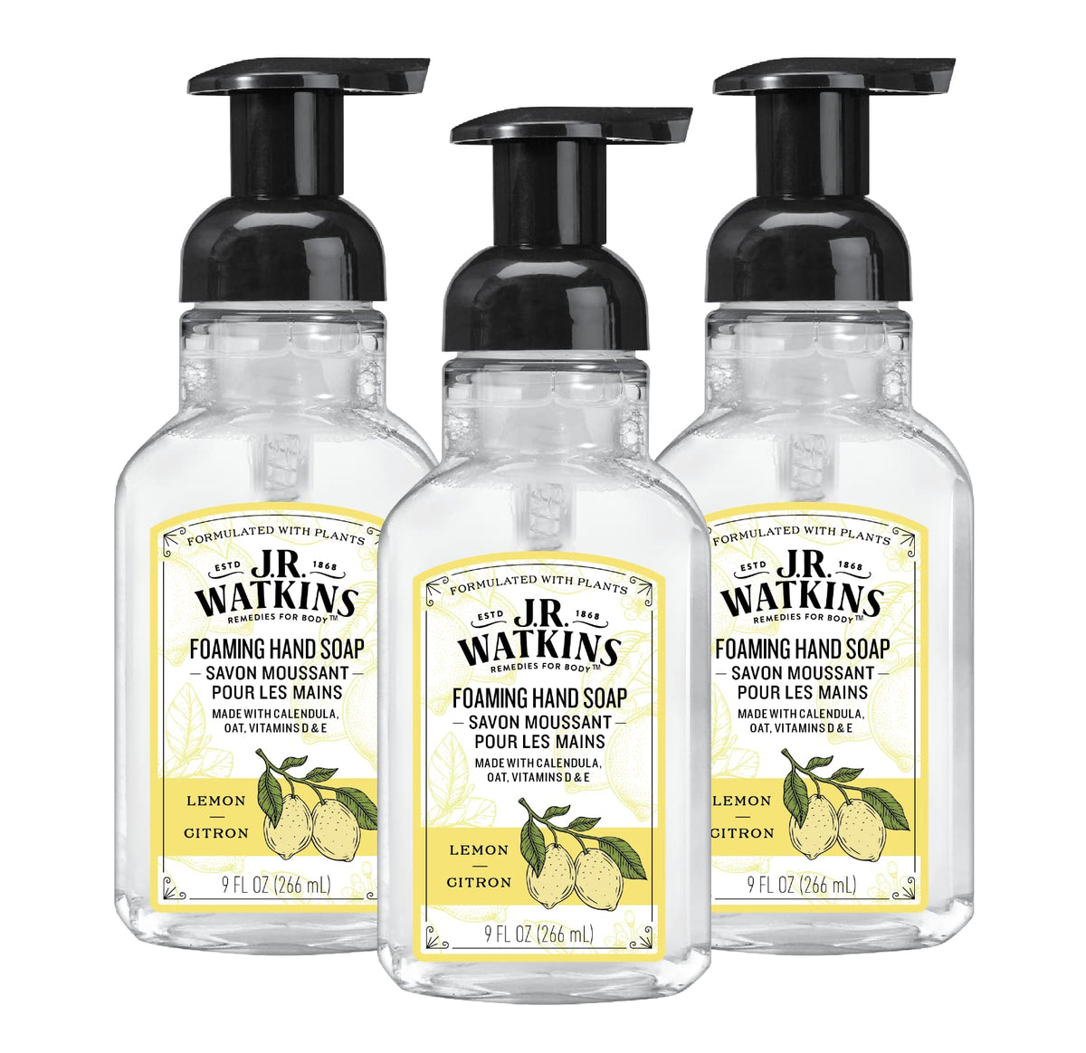 J.R. Watkins jabon mano espuma con dispensador, textura suave para uso diario.