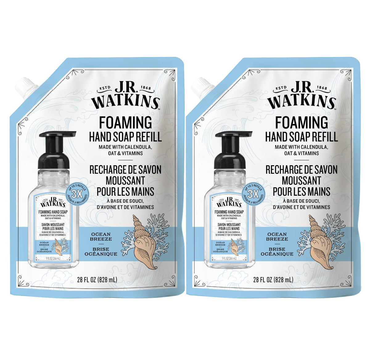 J.R. Watkins jabón de manos espuma, relleno para recargar y reducir compras frecuentes.