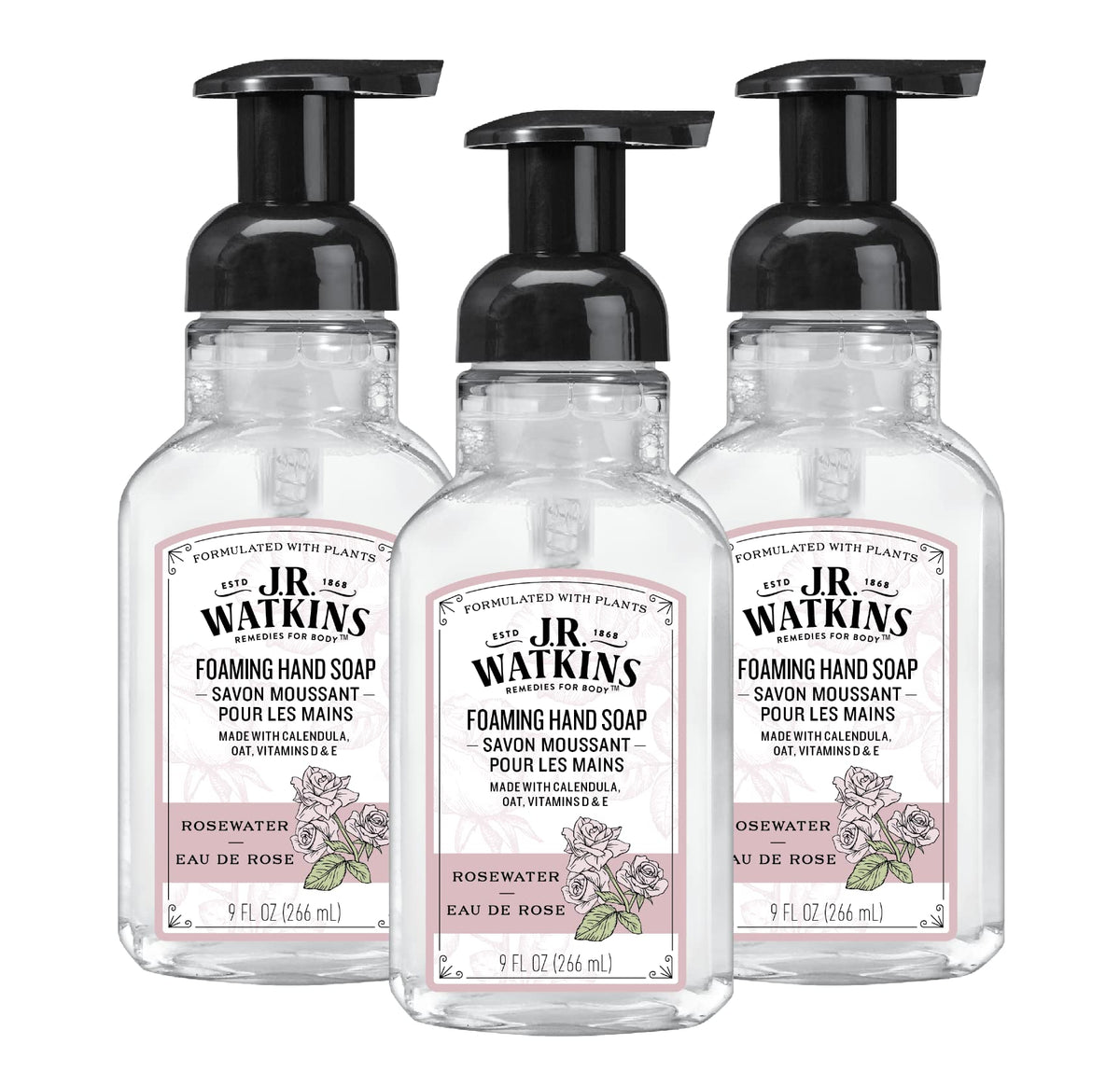 J.R. Watkins jabón de manos espuma con rosa, suave para la piel.