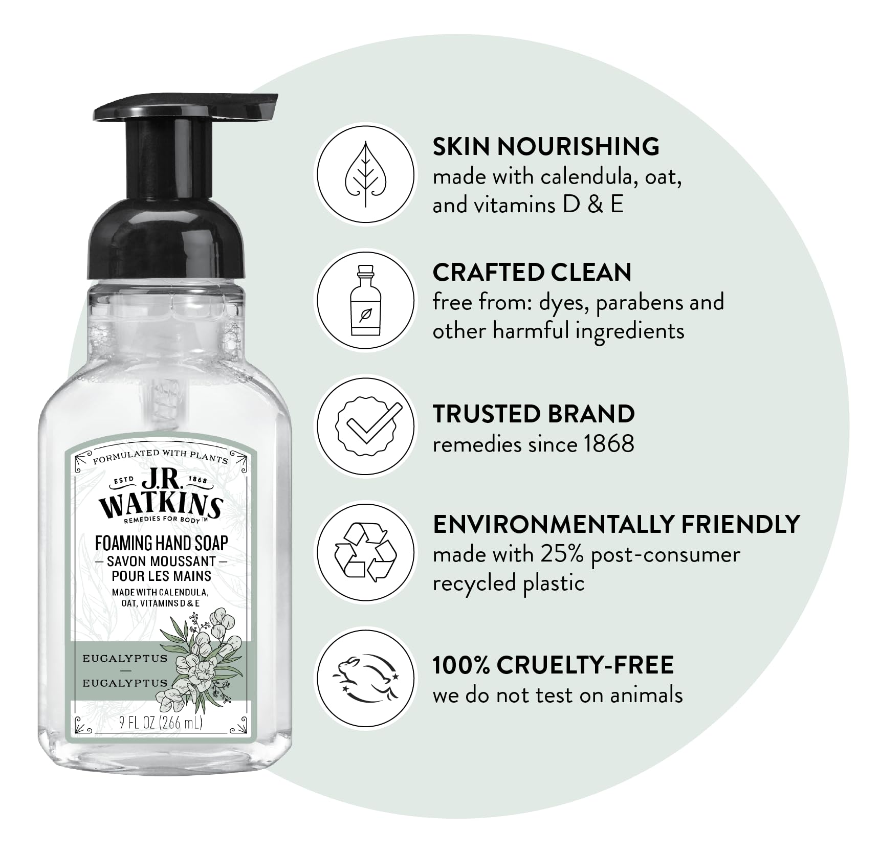 J.R. Watkins jabón espumoso sin alcohol con ingredientes naturales para piel sensible