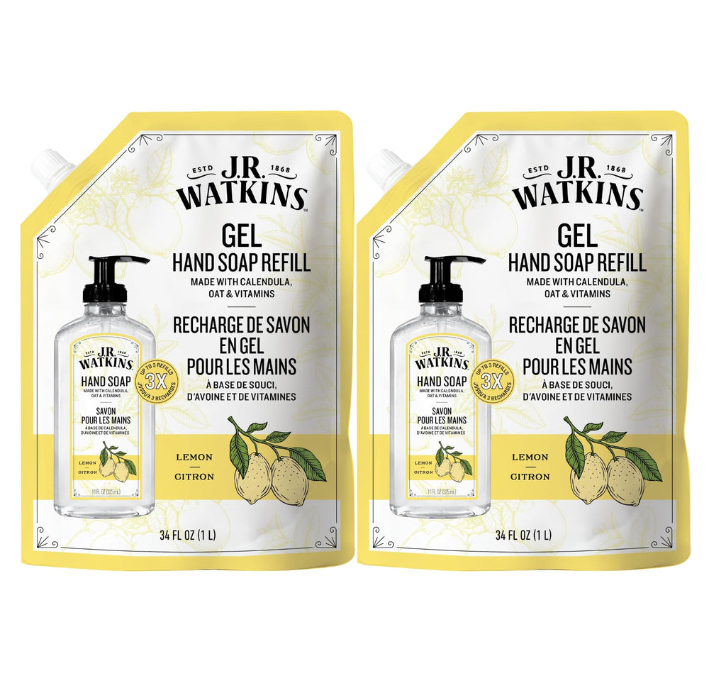 J.R. Watkins recarga de gel para manos con limón, ideal para rellenar dispensadores.