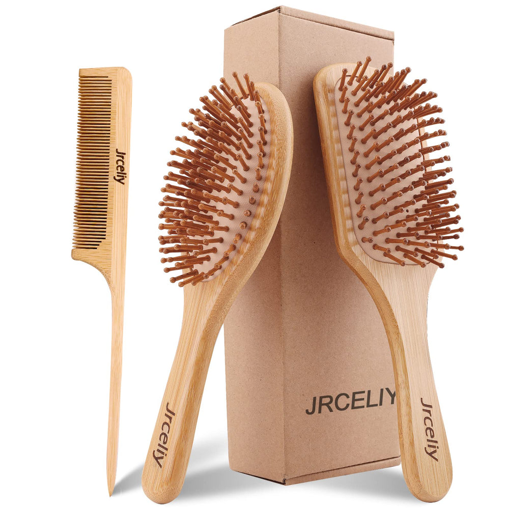 Jrceliy bamboo hair brush set front view for versatile styling