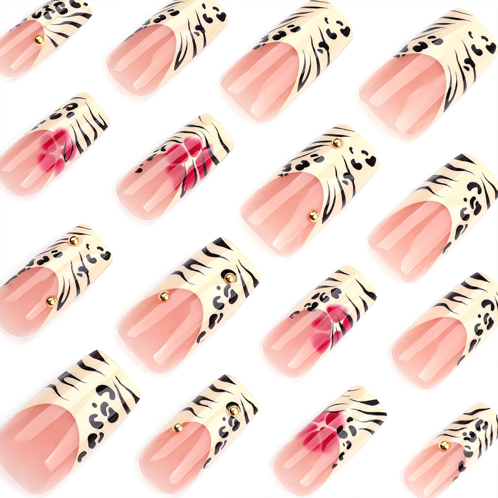 Jremg red flower accent nails with sparkling design