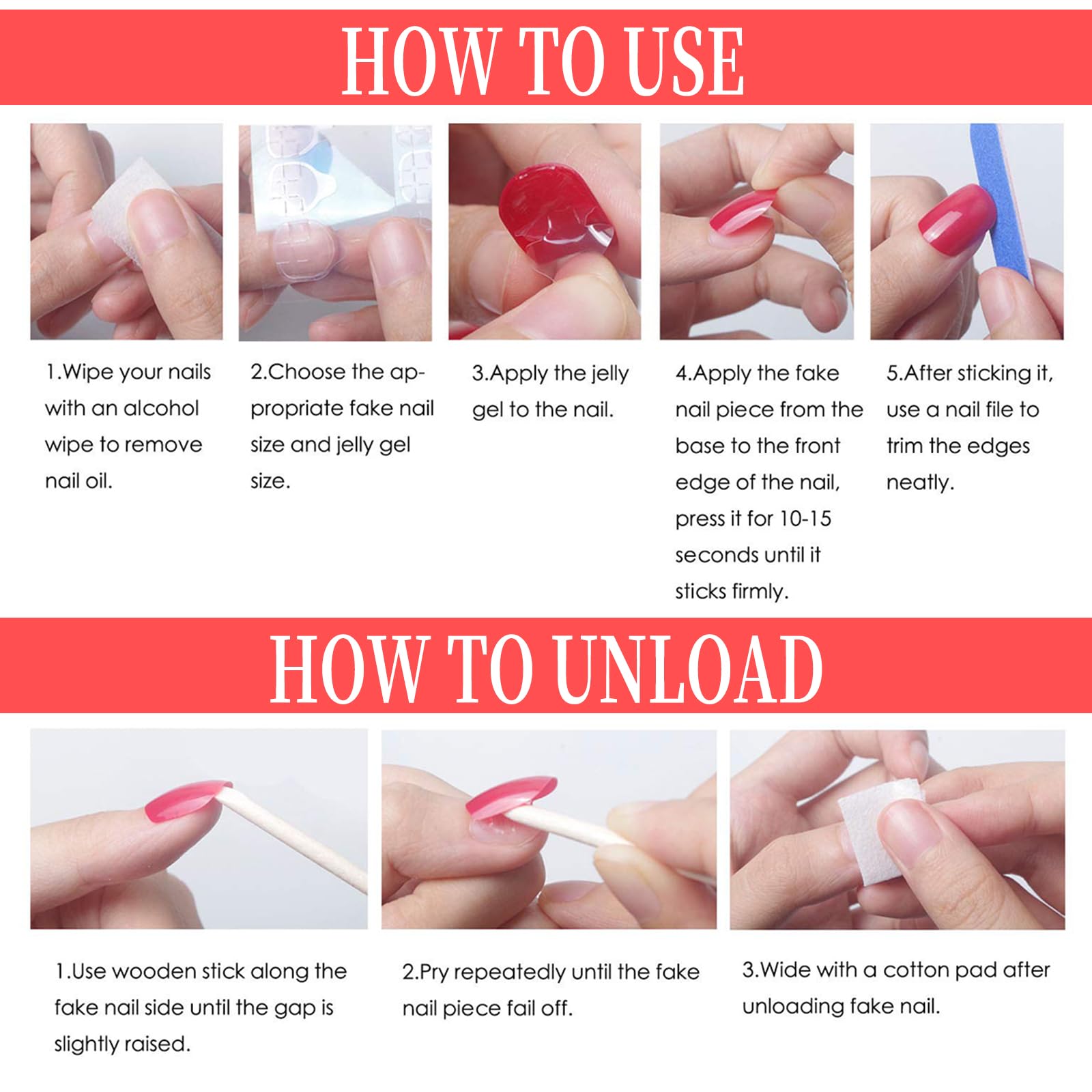 Jremg reusable false nails with easy removal bar