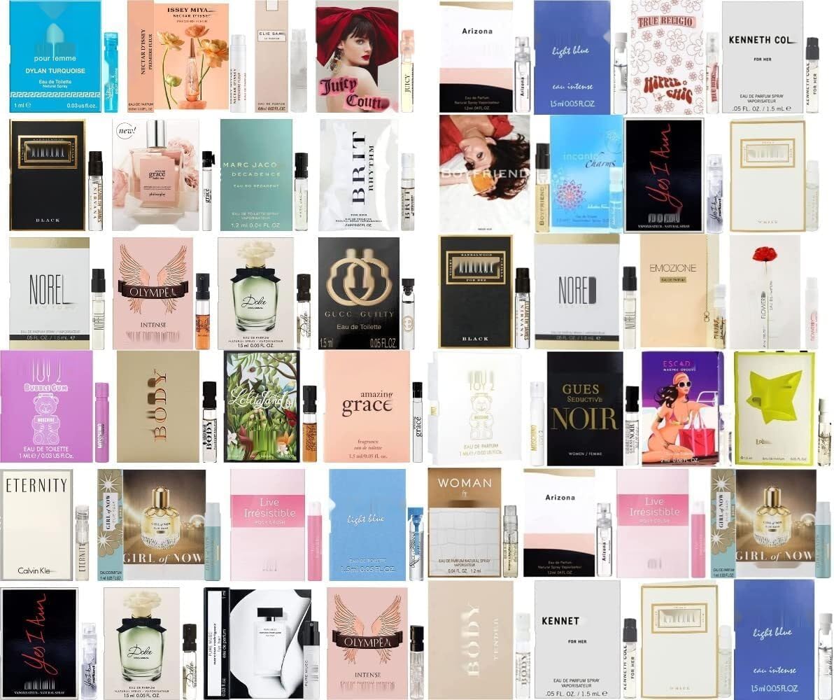 JRoBeauty perfume sampler vials closeup, showcasing compact pack for on-the-go testing