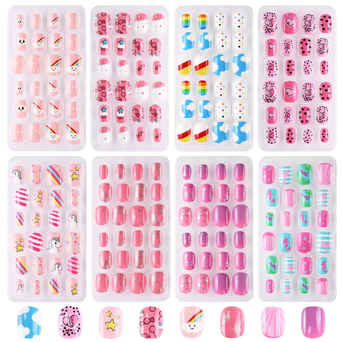 Jsiallye uñas infantiles unicornio corto, fáciles de aplicar para uso diario.