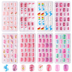 Jsiallye uñas infantiles unicornio corto, fáciles de aplicar para uso diario.