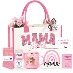 JSTUMB MAMA mug shown in a cozy morning setup for new moms