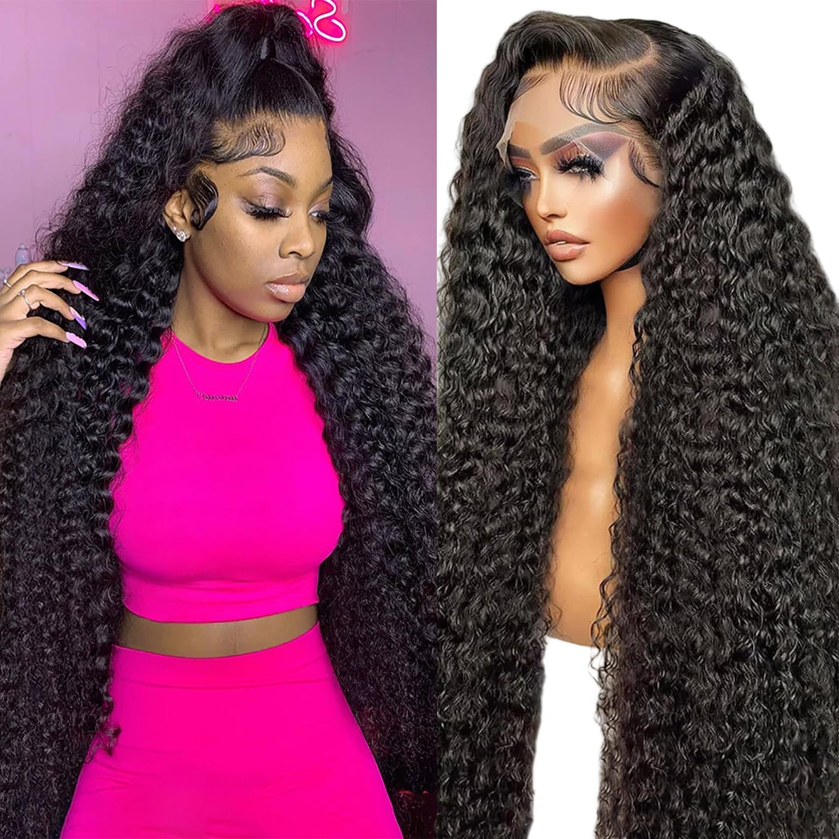 JTMMP 13x6 deep wave lace front wig on model for natural movement