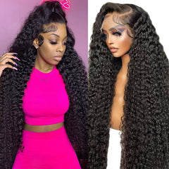 JTMMP 13x6 deep wave lace front wig on model for natural movement