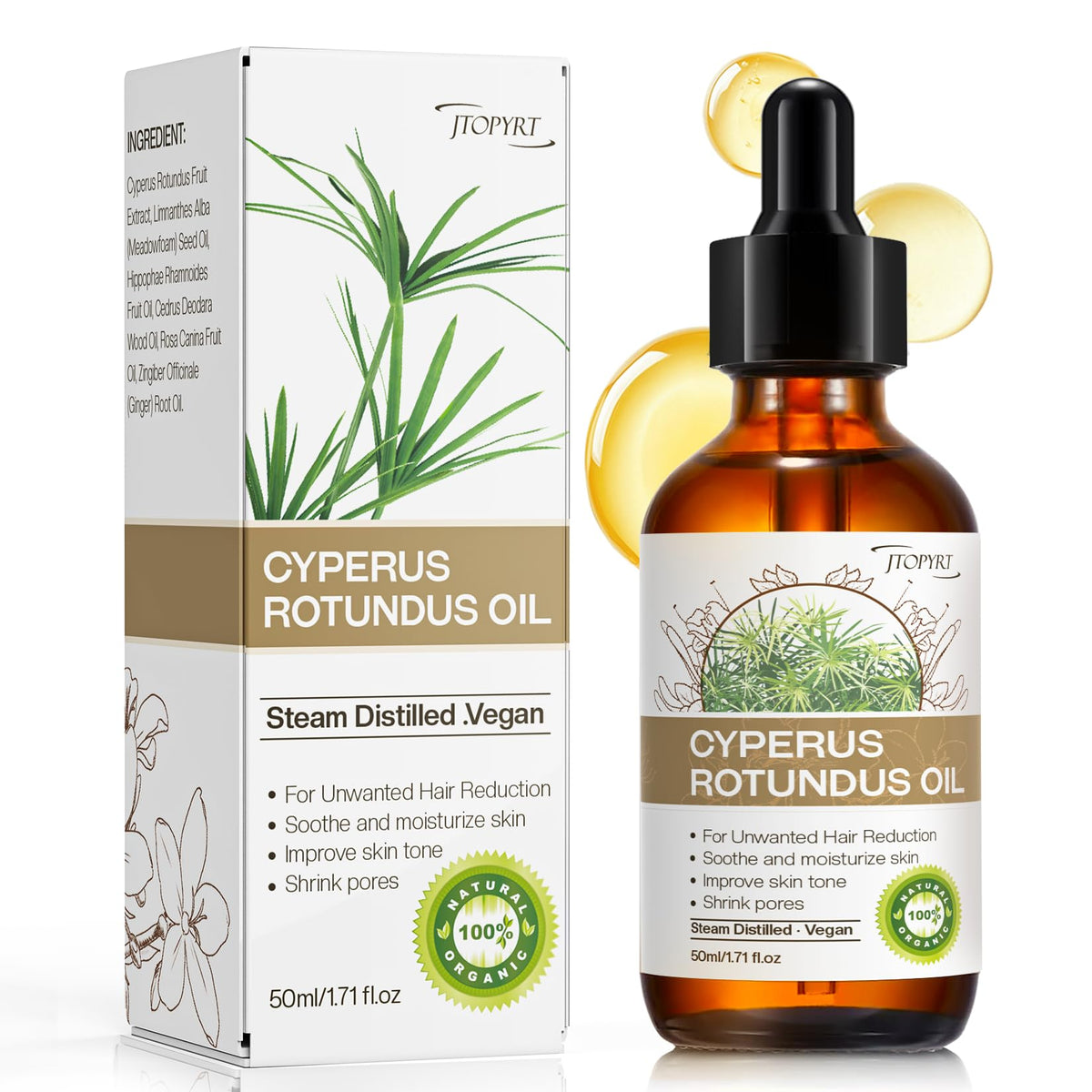 Jtopyrt Cyperus Rotundus Oil bottle for easy, smooth skin applications.