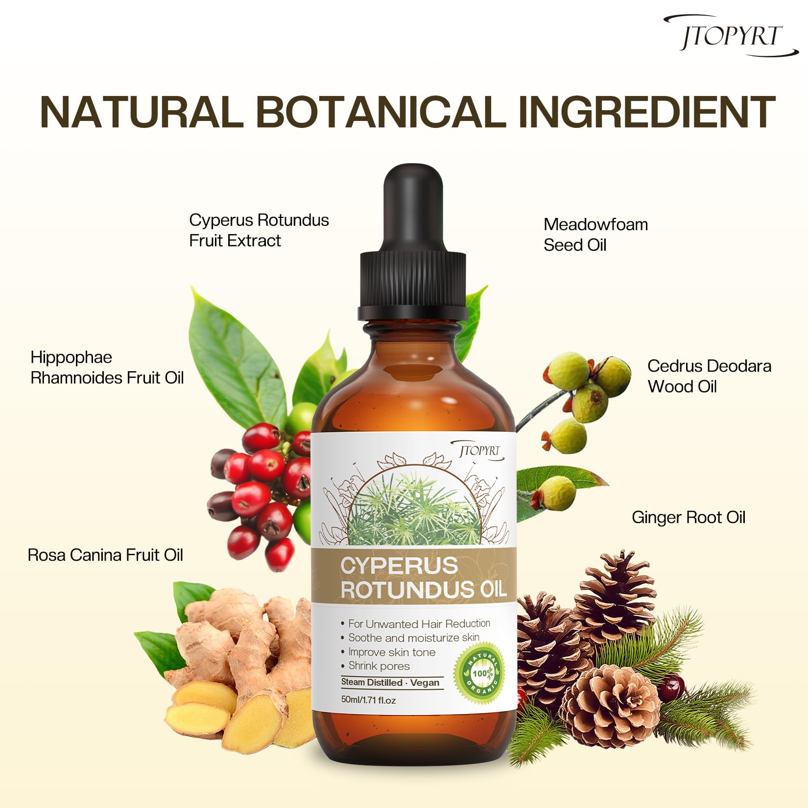 Jtopyrt blend of meadowfoam, cedarwood, and ginger soothing the skin.