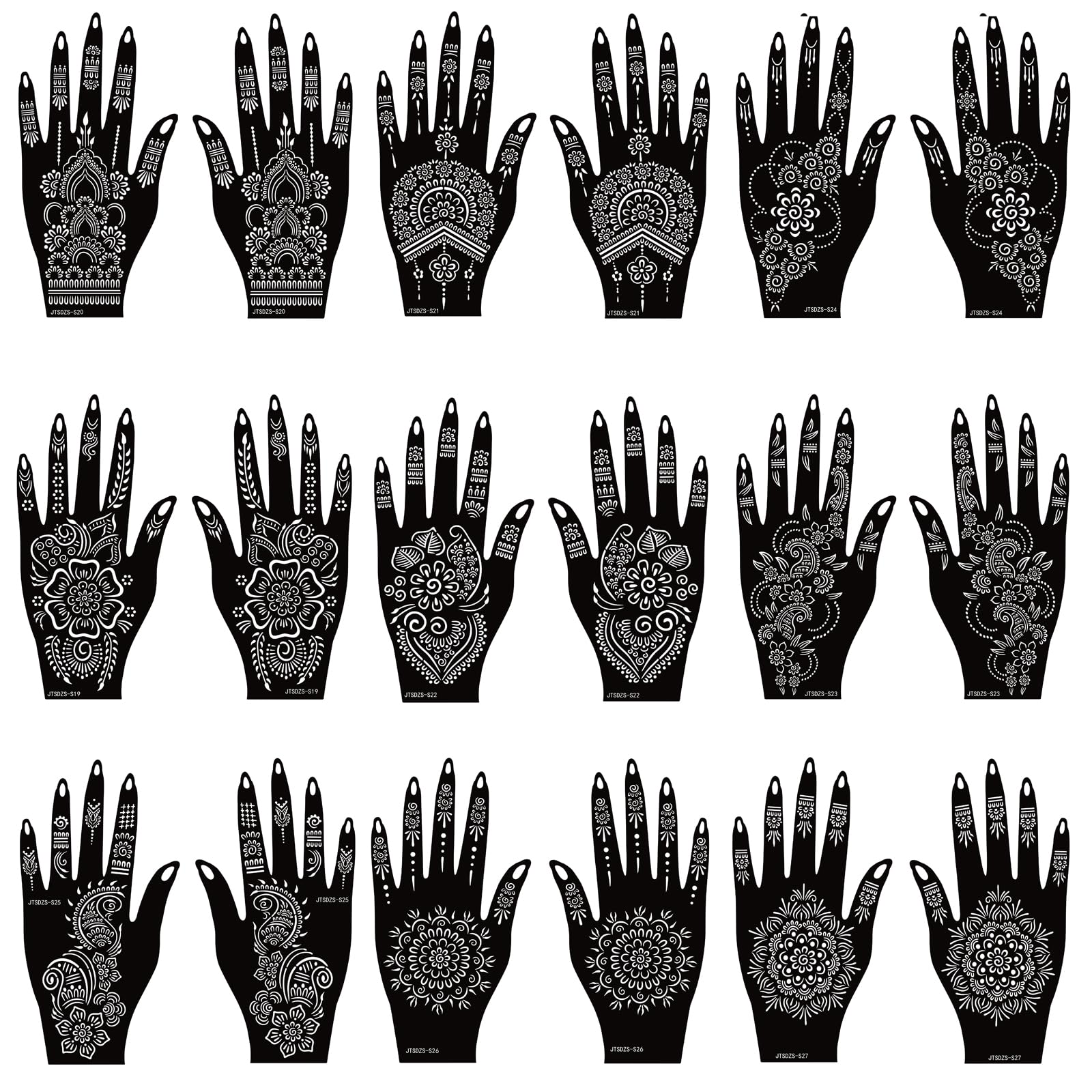 JTSDZS 18-sheets henna stencil kit for quick, clean temporary tattoos.