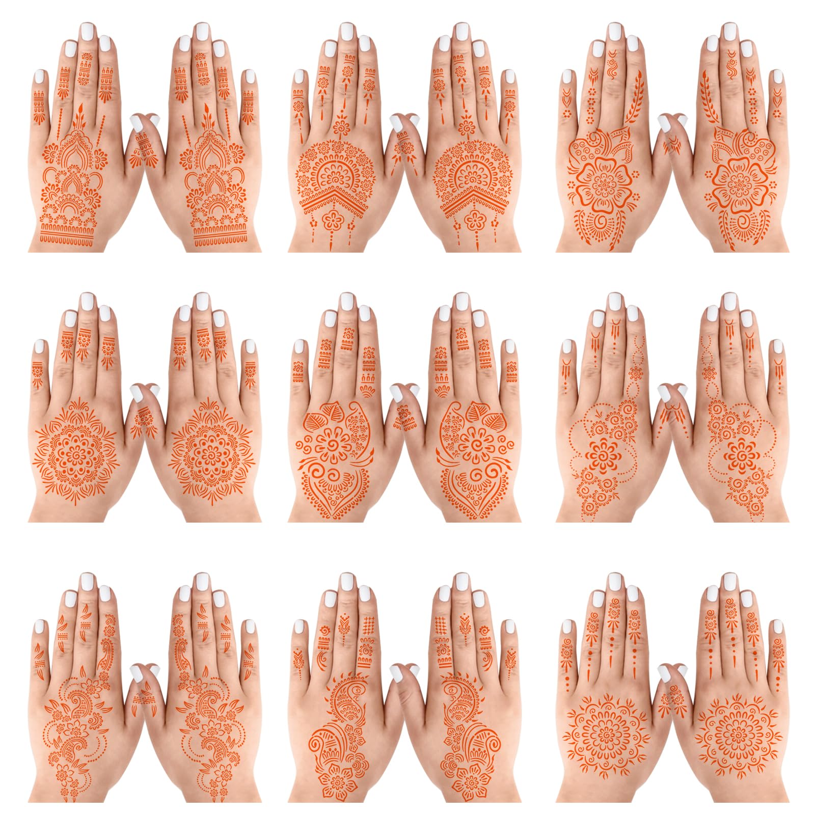 JTSDZS 3-layer PVC henna stencils provide safe, reusable templates.
