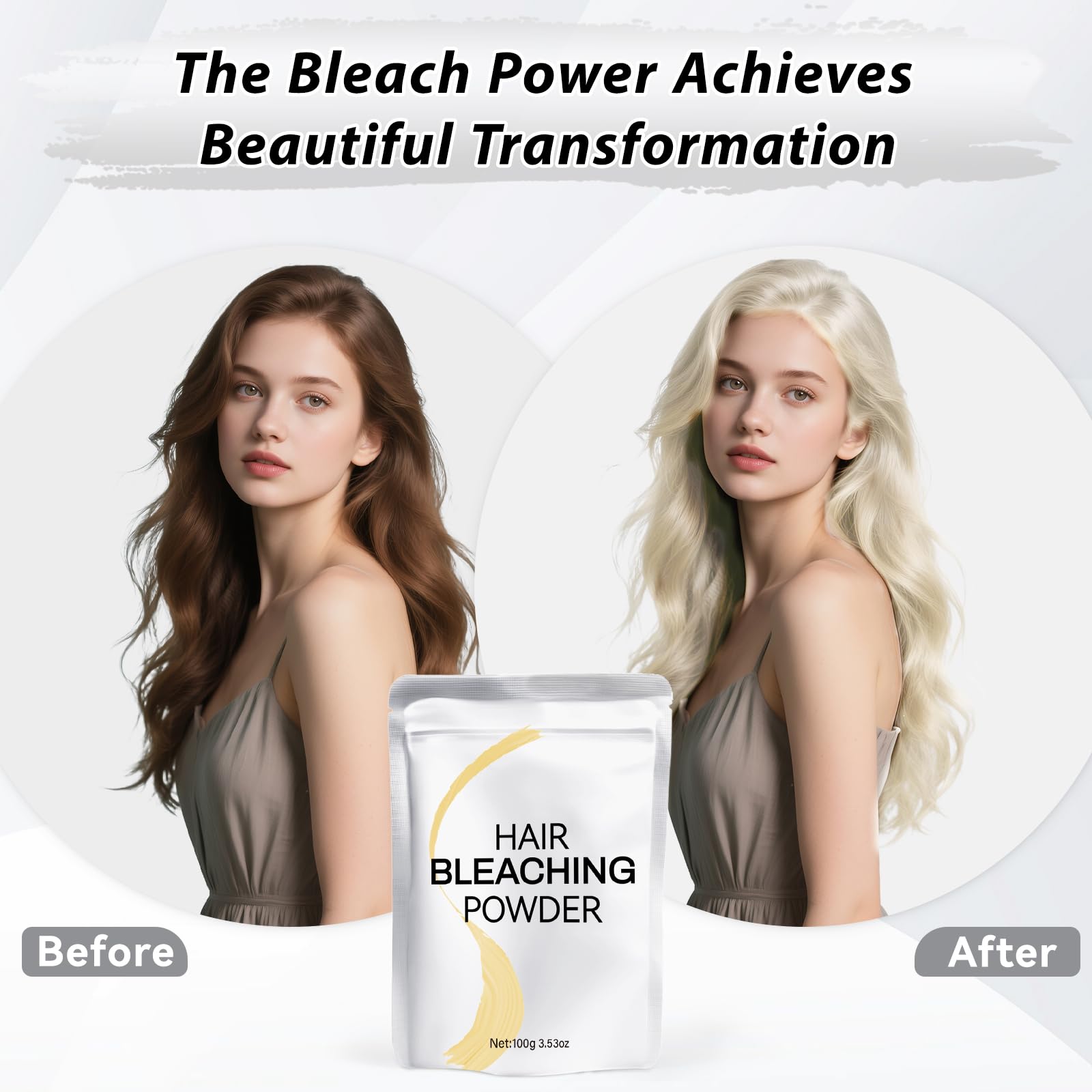 Lightened hair result preview with JUANCHI Hair Bleach Powder showing lift
