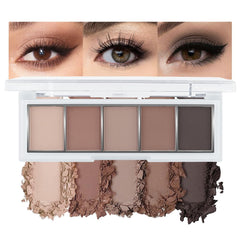 Paleta JUAAZIN de sombras mate con cinco colores para efectos naturales.