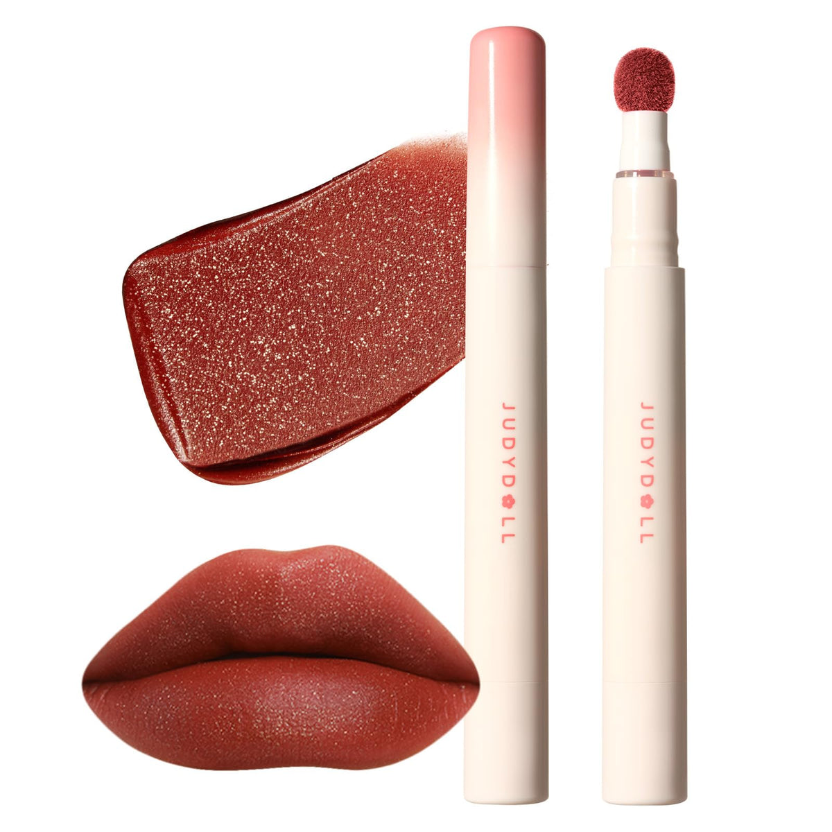 JUDYDOLL labial crema mate, formato cojín y empaque elegante para diario.