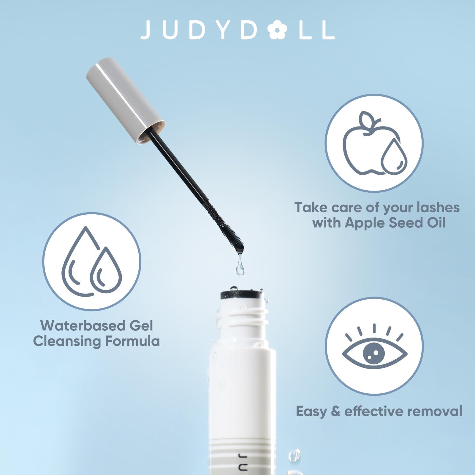 Textura gel refrescante de JUDYDOLL que disuelve rímel resistente con suavidad.
