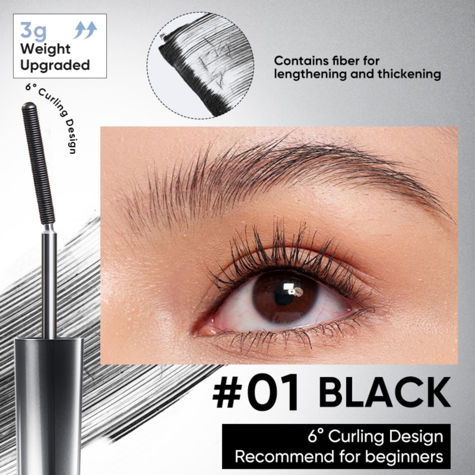 JUDYDOLL 3D Curling Mascara, punta ultrafina para separación suave.