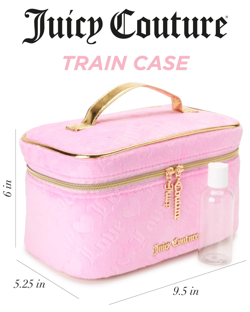 Juicy Couture travel toiletry case keeps cosmetics neatly stored during trips.