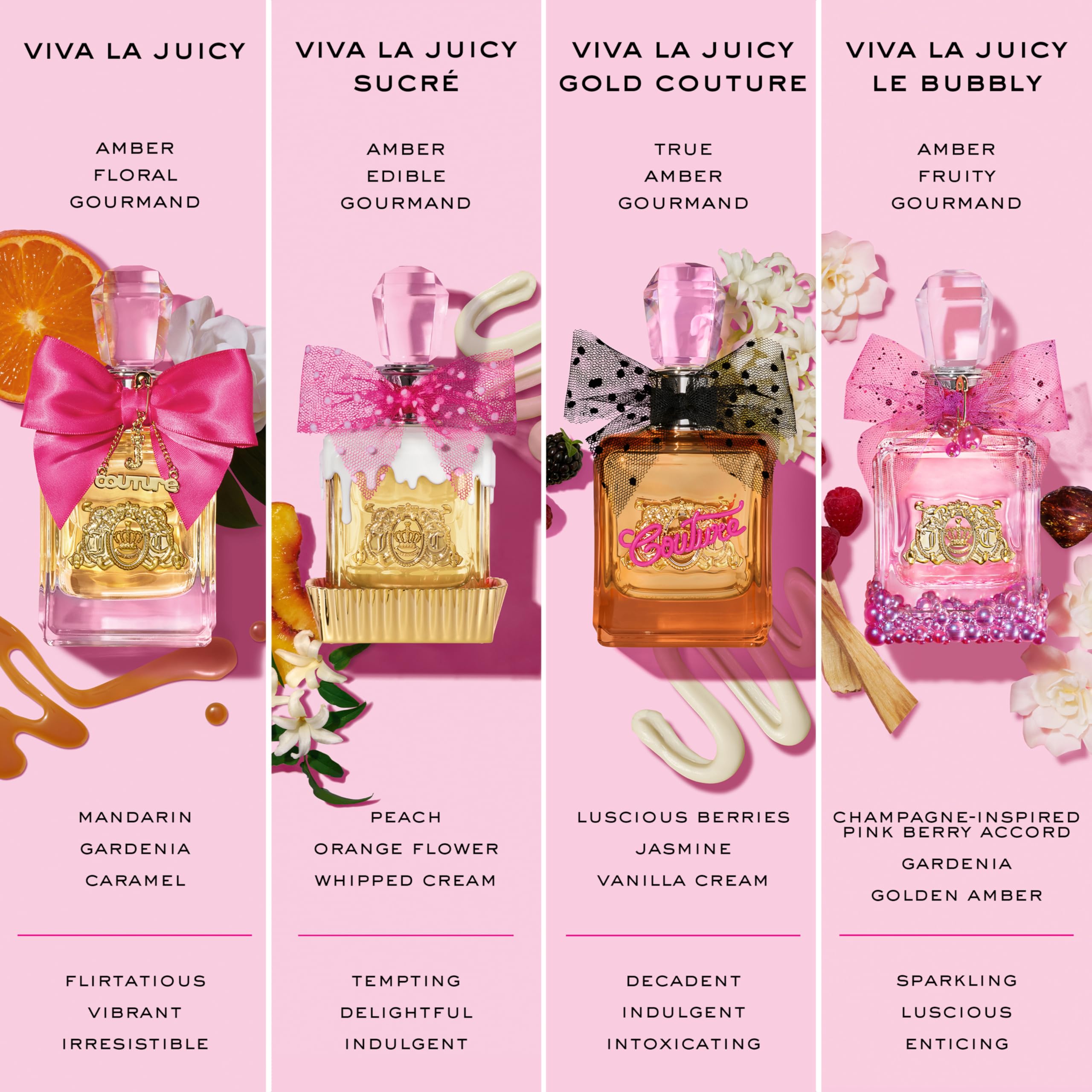 Juicy Couture Viva La Juicy Gold bottle on mirror enhances premium presentation.