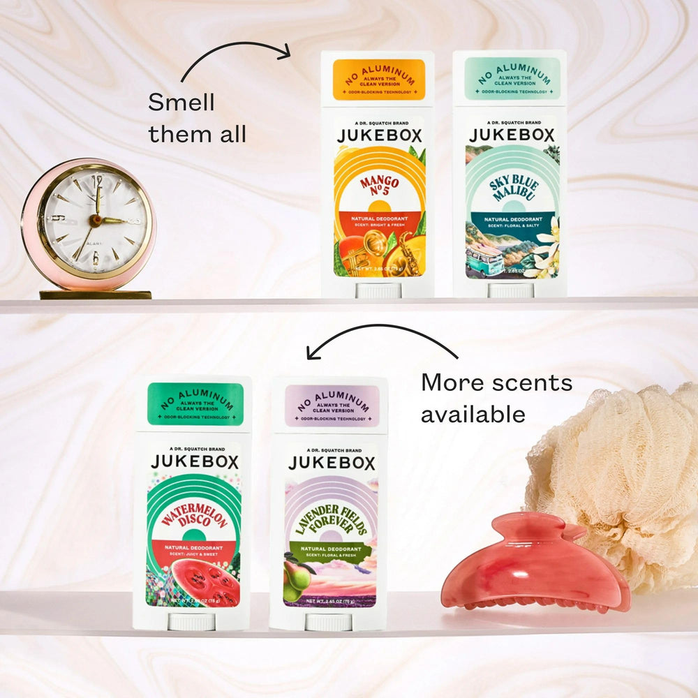 Desodorante JUKEBOX con aceite de jojoba y coco, ingredientes naturales.