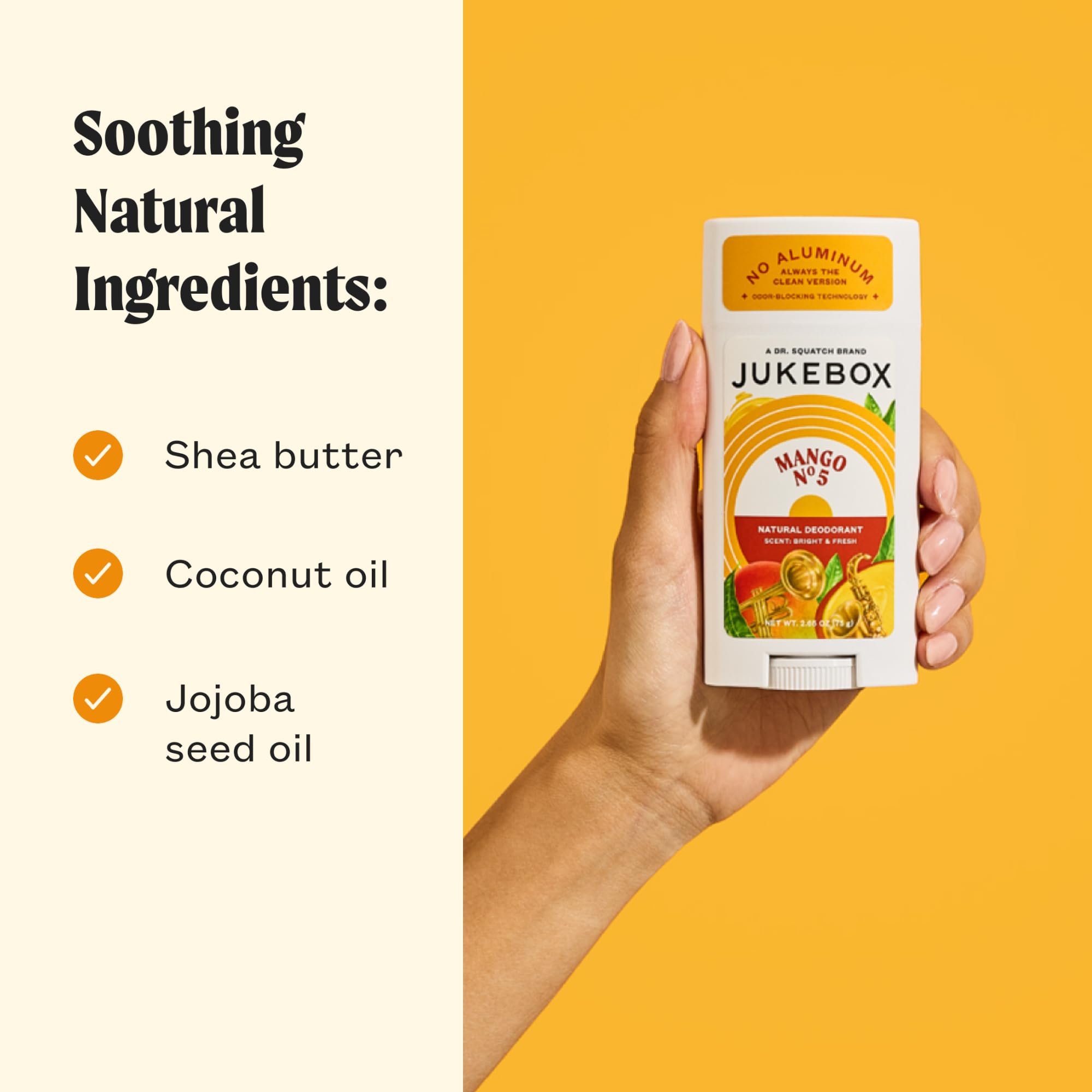 JUKEBOX Desodorante Mango No.5, ingredientes clave para cuidado suave de la piel.