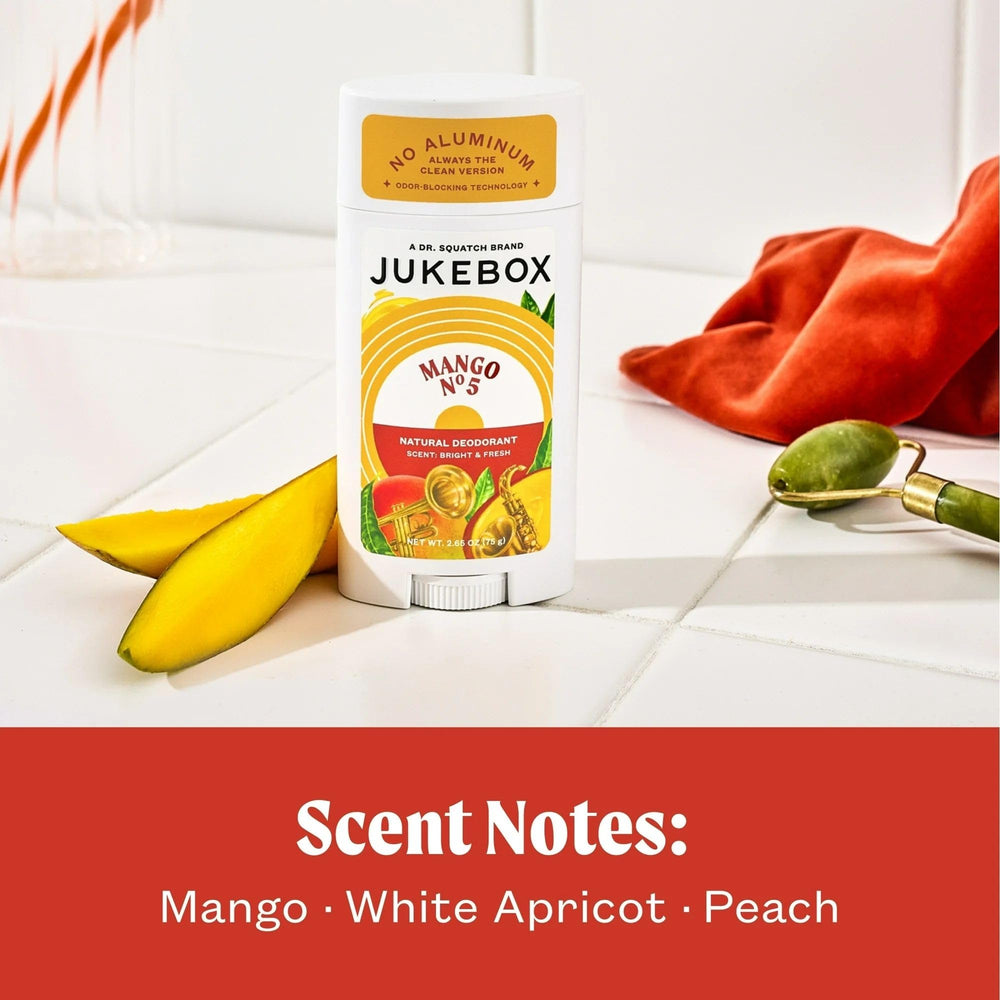 JUKEBOX Desodorante Mango No.5, textura cremosa ideal para uso diario.