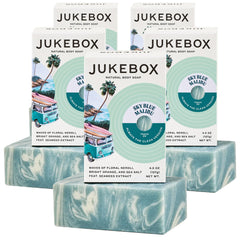 JUKEBOX Sky Blue Malibu soap pack front with Neroli and Sea Salt notes for a refreshing wash