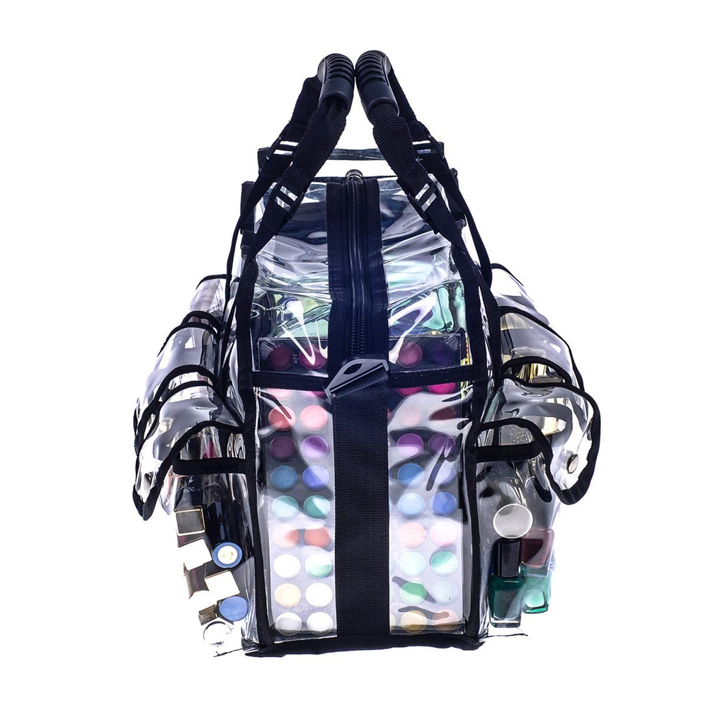 Jula Vance clear PVC bag shows large tools fit for dryers and curlers.